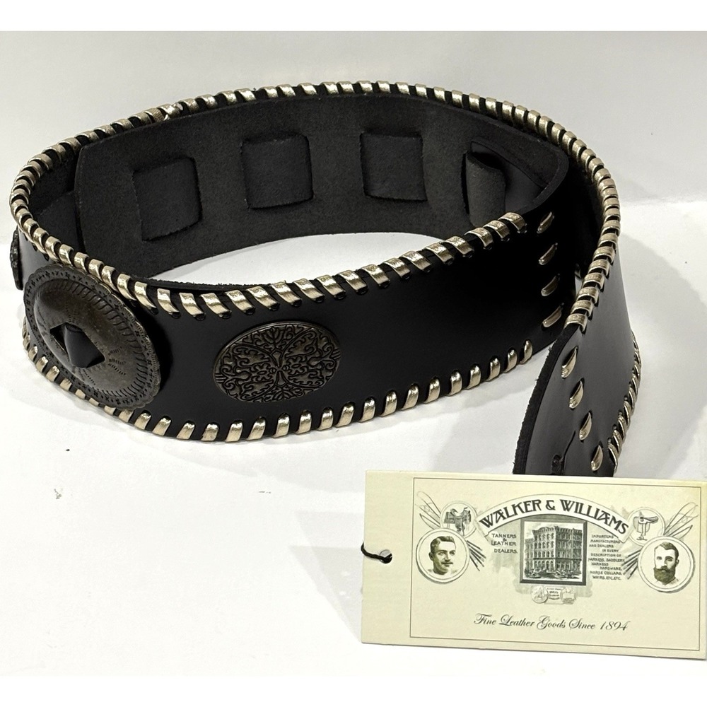 Walker & Williams No. 504 Black Leather Guitar Strap Concho Western New Tags